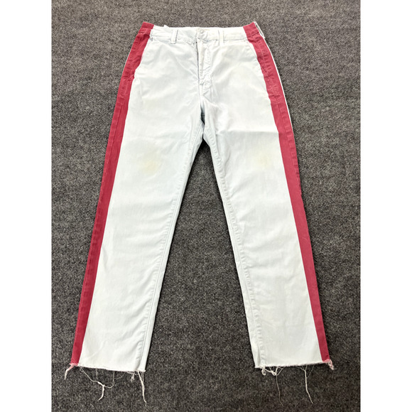Mother Womens The Shaker Prep Fray Pants 27 Striped Ankle Killing Time Blue/Red - Picture 1 of 16